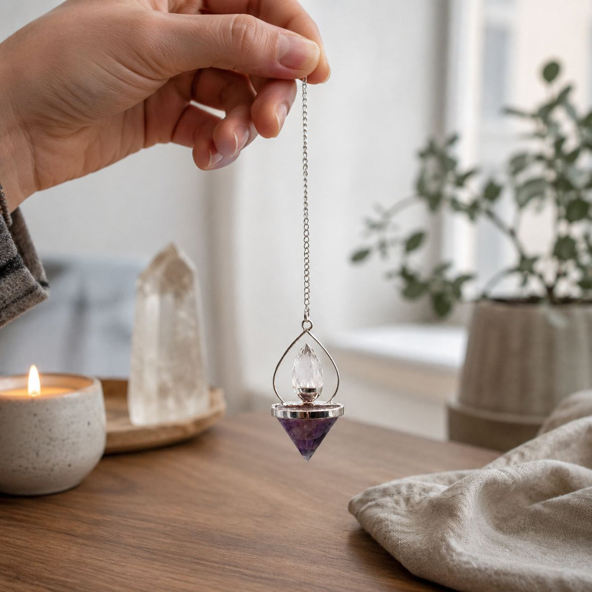 Amethyst and Rock Quartz Lantern of Life Pendulum
