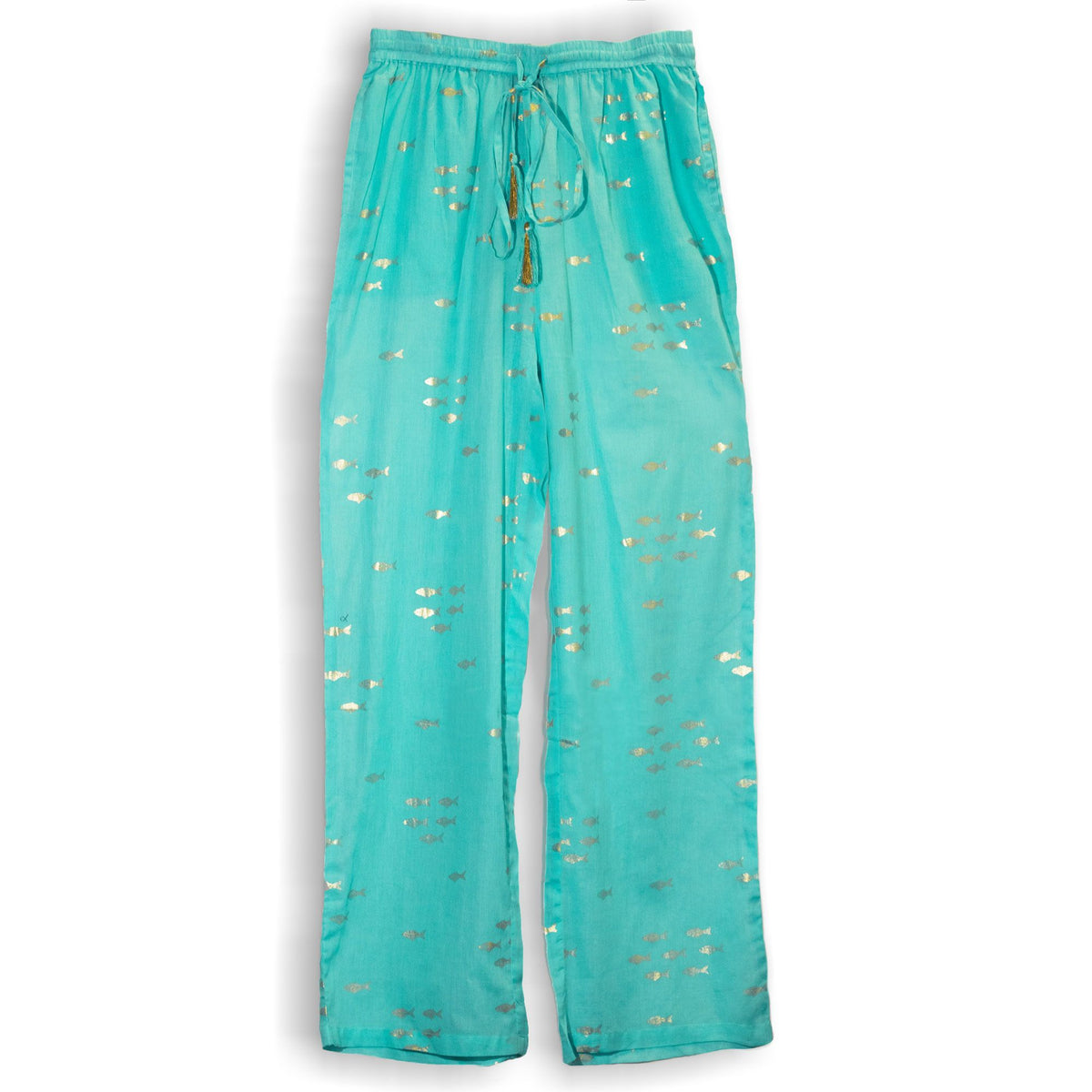 Turquoise and Gold Fish Print Lounge Pants