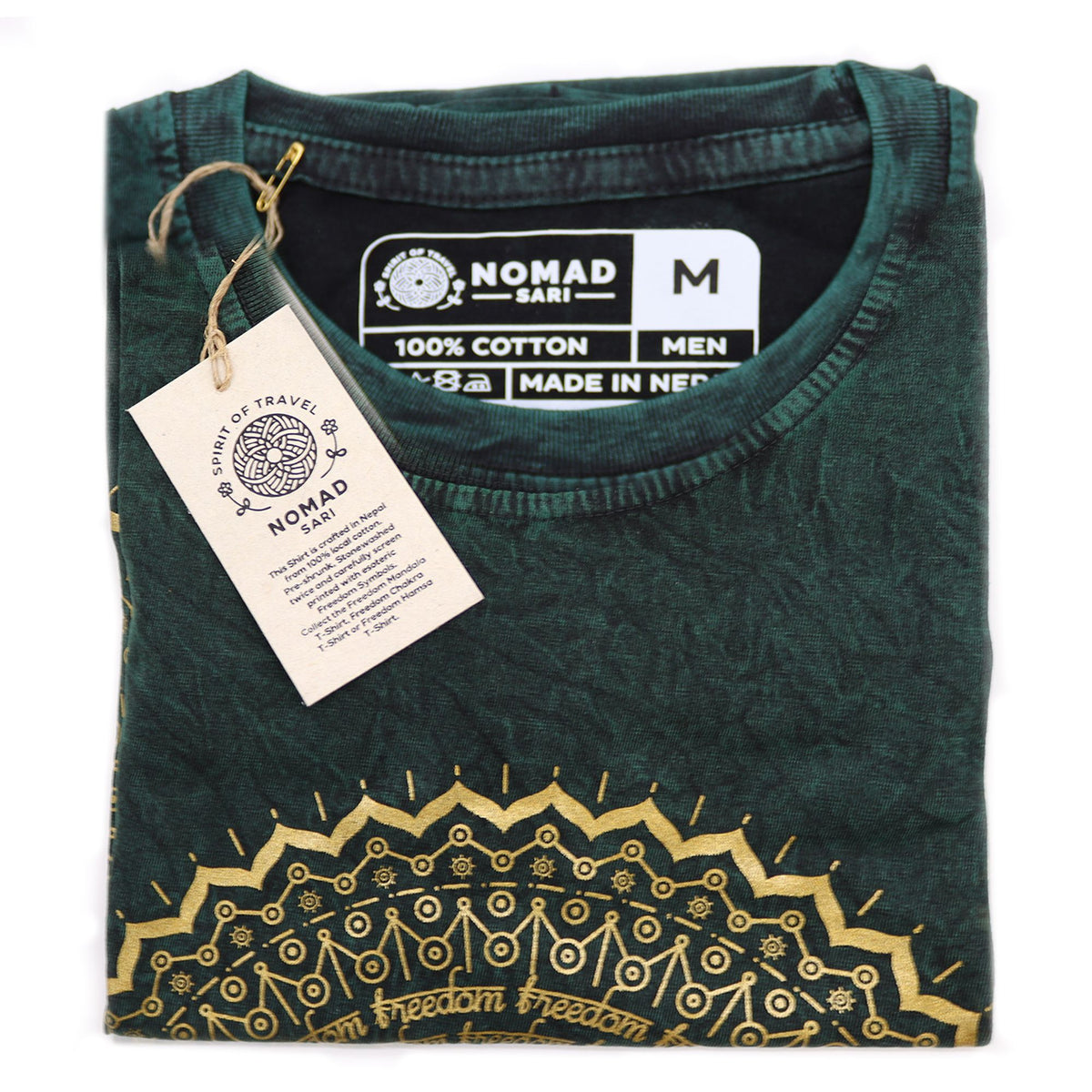 Mandala Stonewashed Cotton T-Shirt – Green, Medium