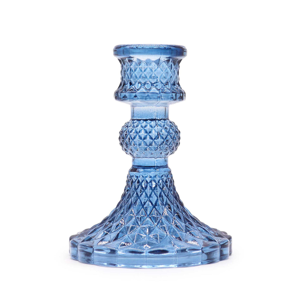 Royal Blue Vintage Glass Dinner Candle Holders – Set of 2