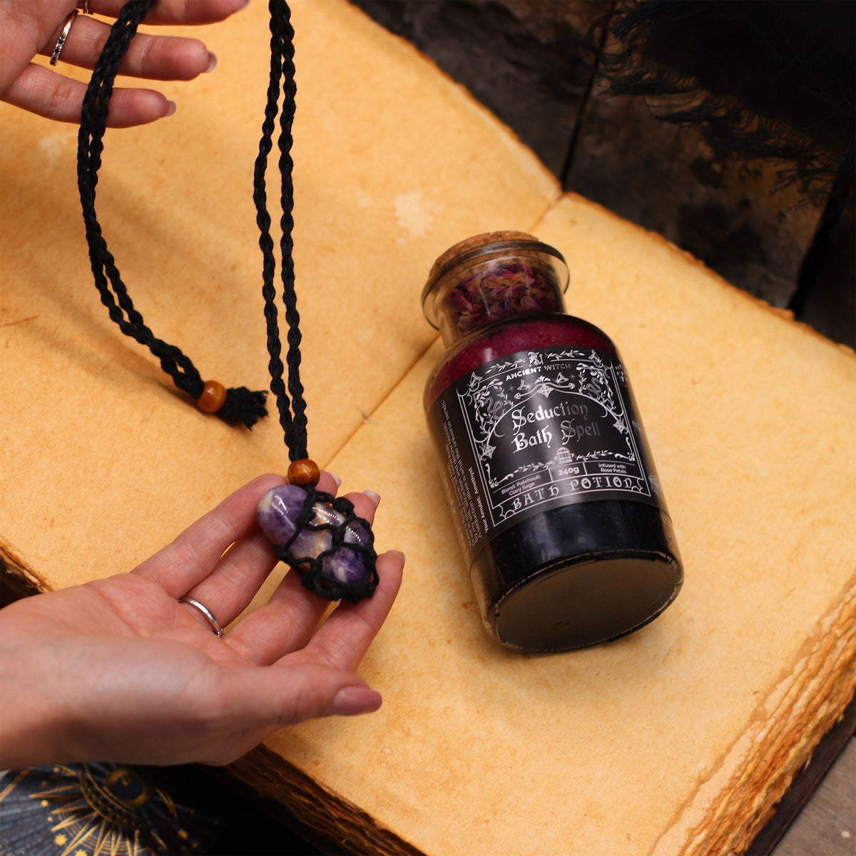 Amethyst Crystal Bath Spell Potion with Amulet