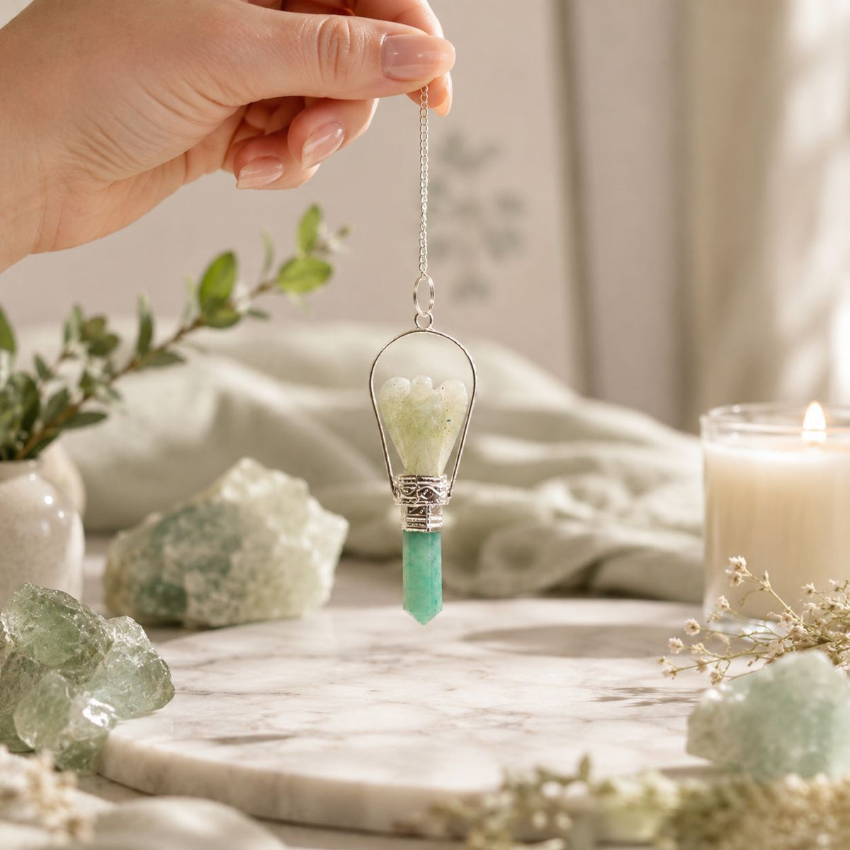 Green Aventurine Angel Pendulum with Ring
