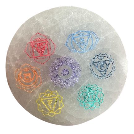 Coloured Chakra Selenite Charging Plate – 8cm