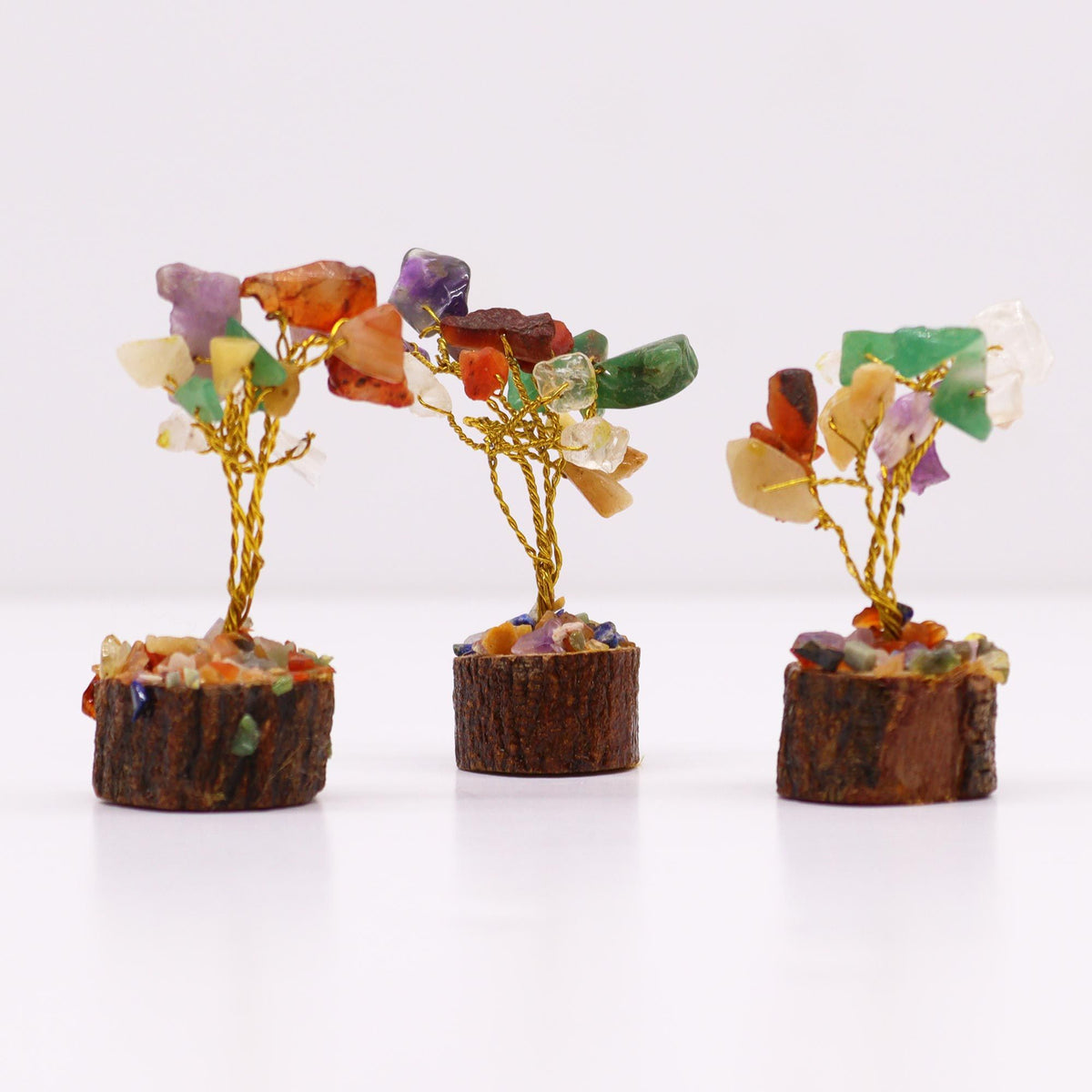 Multi-Stone Gemstone Tree on Wood Base – 15 Stones