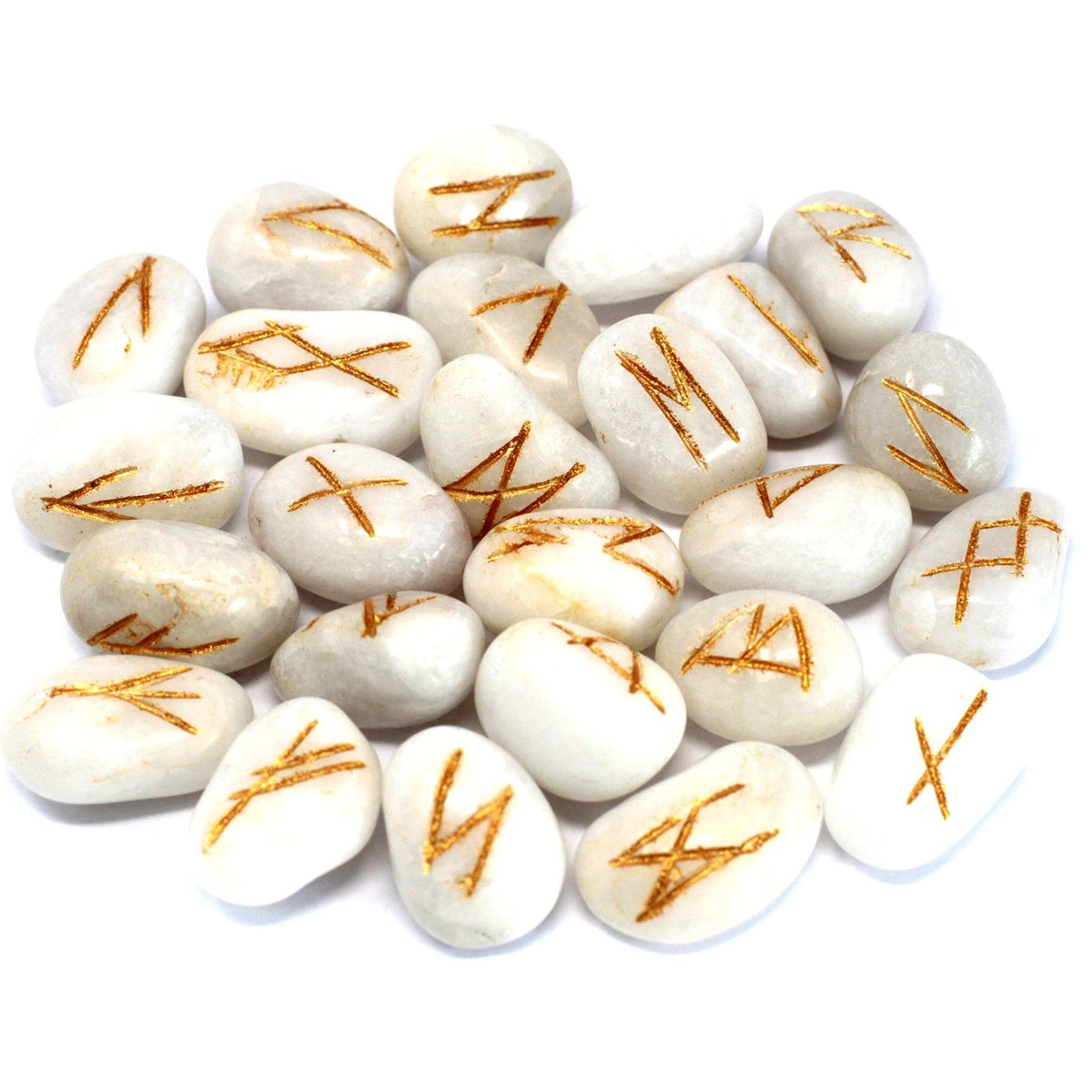 White Agate Rune Stone Set in Pouch