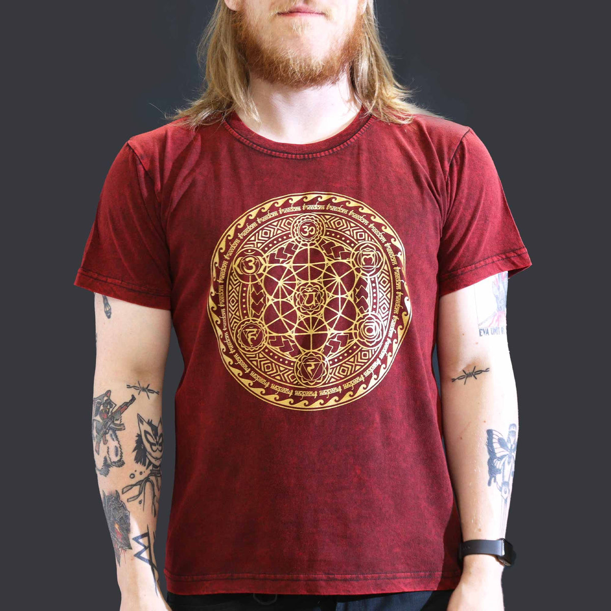 Chakra Maroon Stonewashed Cotton T-Shirt – Large