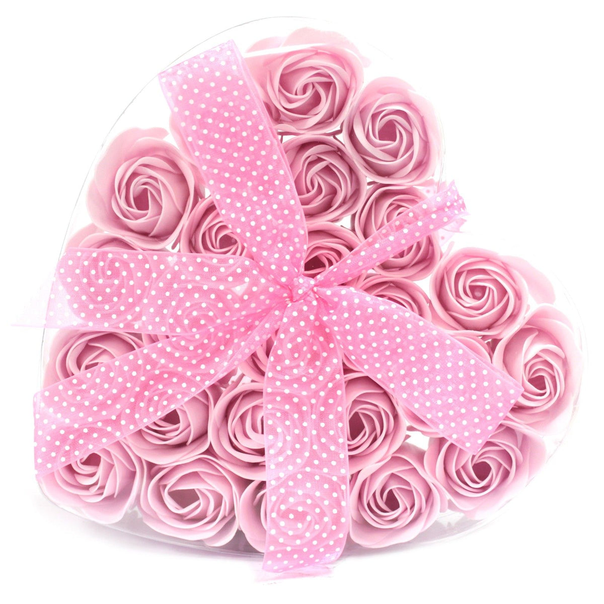 Pink Rose Soap Flowers in Heart Box – Set of 24