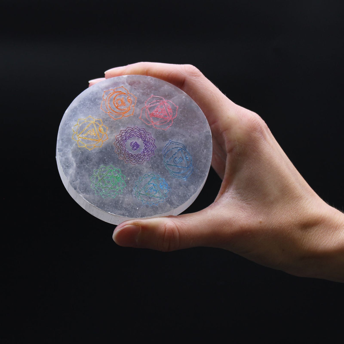 Coloured Chakra Selenite Charging Plate – 8cm
