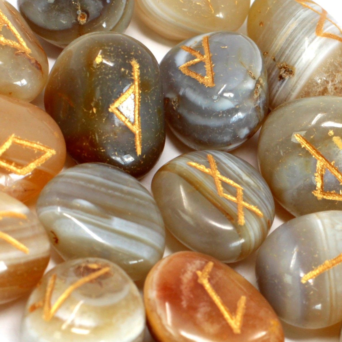 Banded Agate Rune Stone Set with Pouch