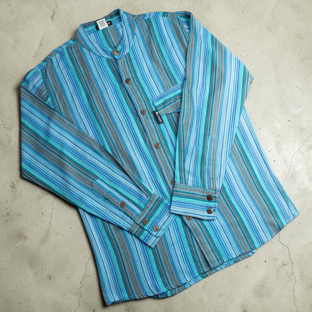 Turquoise Sari Grandad Shirt – Medium