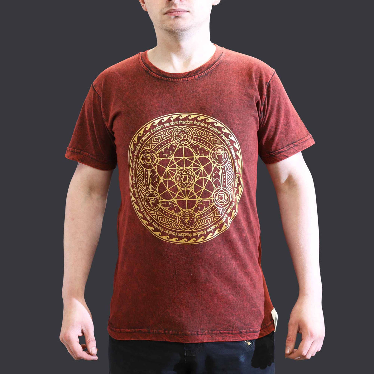 Chakra Maroon Stonewashed Cotton T-Shirt – Small