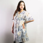 Gold and Blue Hand-Painted Greek Motif Kaftan