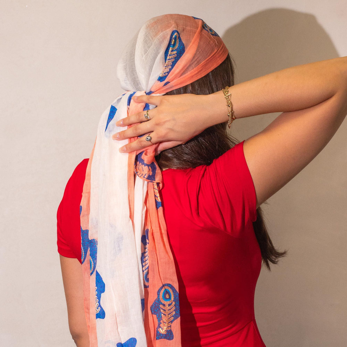 Coral Aqua Fish Scarf – 180 x 50cm