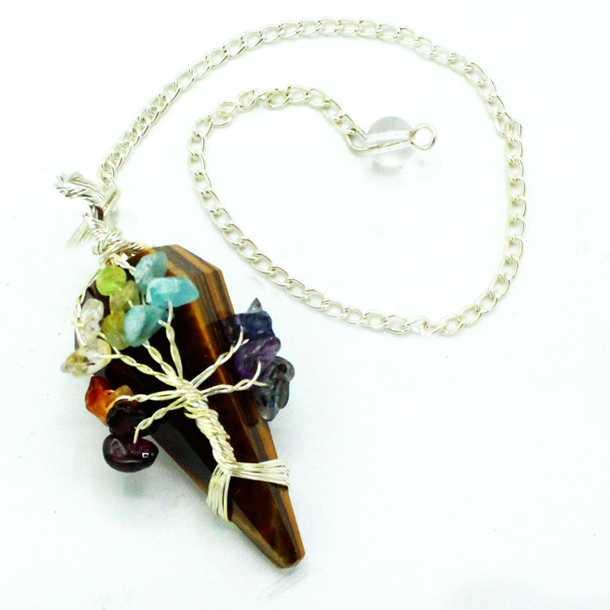 Seven Chakra Tiger Eye Gemstone Pendulum