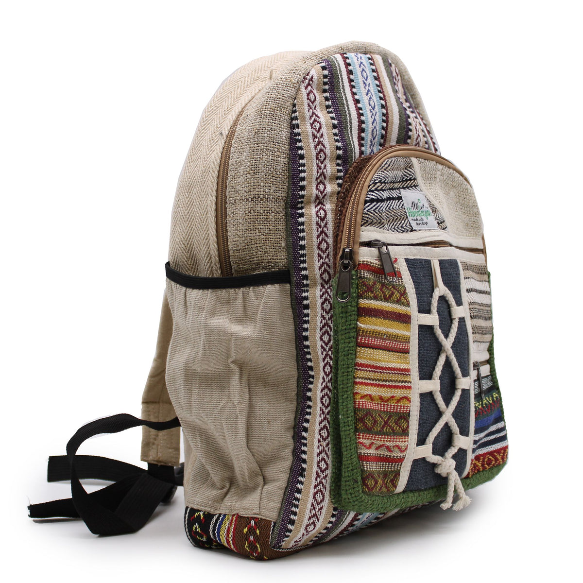Large Hemp and Cotton Backpack with Rope Pockets