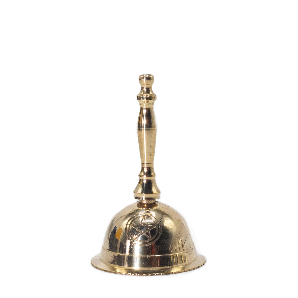 Small Brass Altar Bell with Pentagram Moon Design