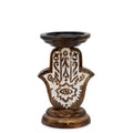 Small Mango Wood Hamsa Candle Stand – 18 x 11cm