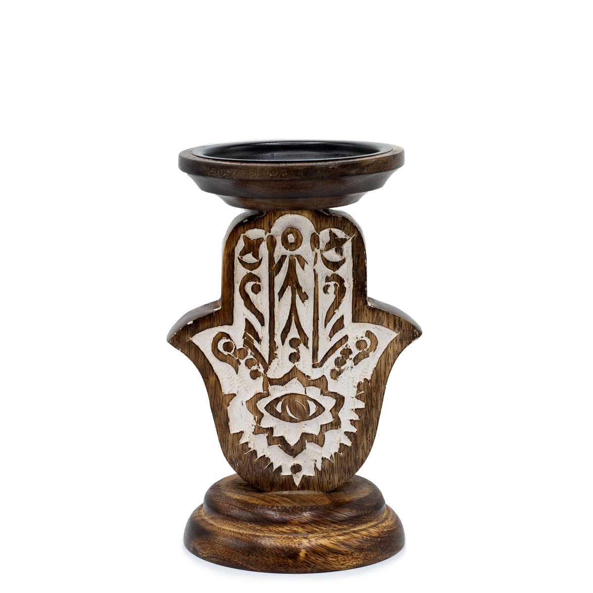 Small Mango Wood Hamsa Candle Stand – 18 x 11cm