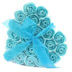 Blue Rose Soap Flowers in Heart Box – Set of 24