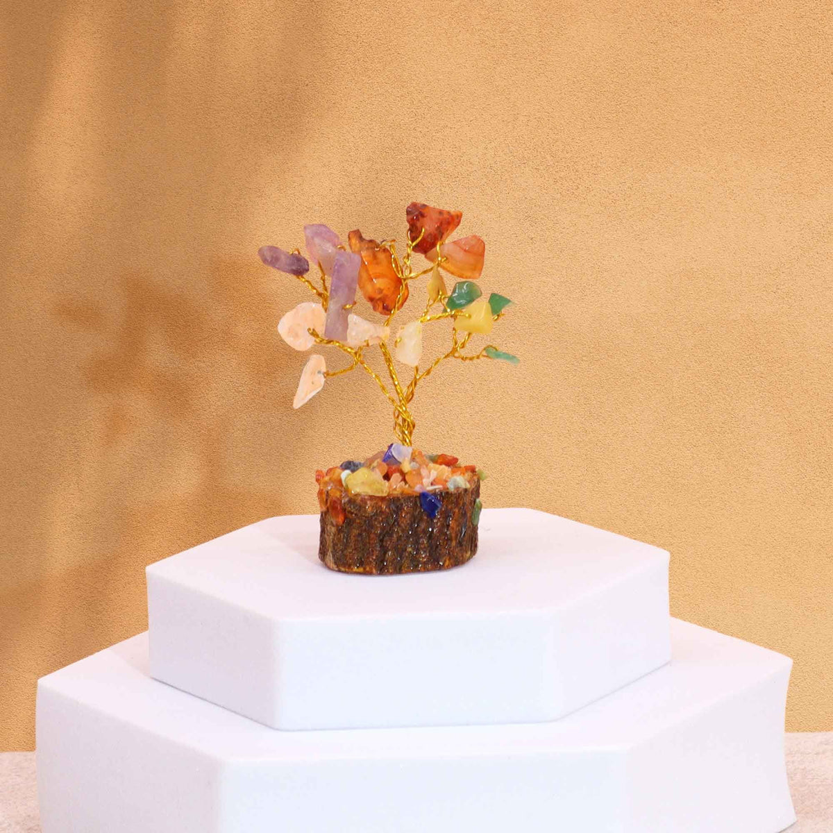 Multi-Stone Gemstone Tree on Wood Base – 15 Stones