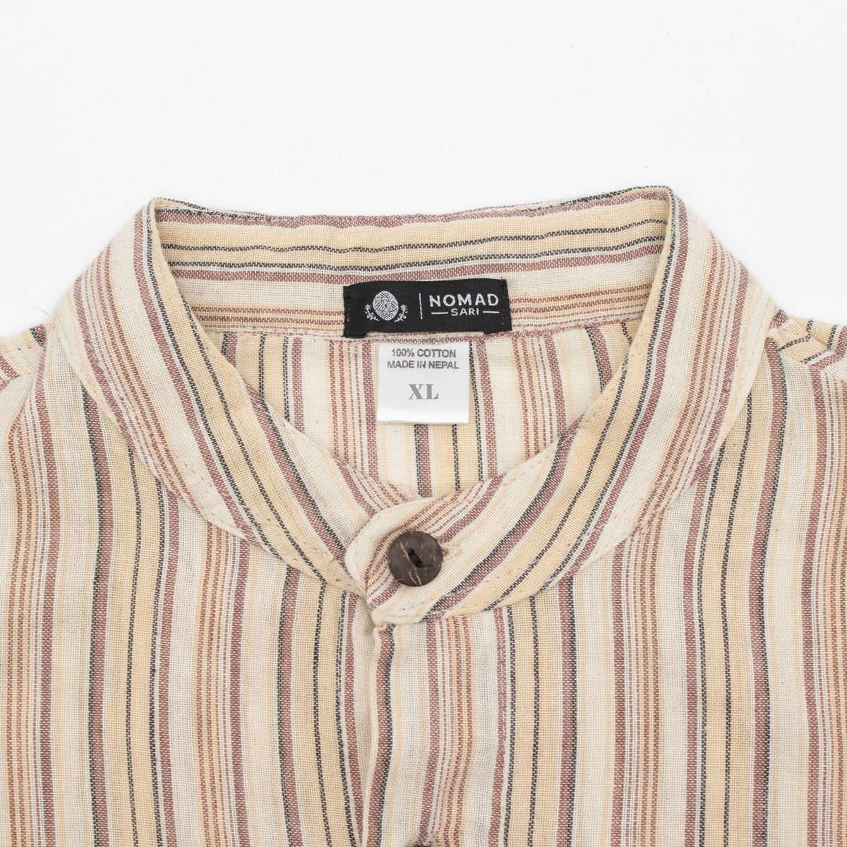 Brown and Beige Sari Grandad Shirt – XL