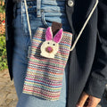 Striped Phone Holder Bag with Pink Bunny Detail