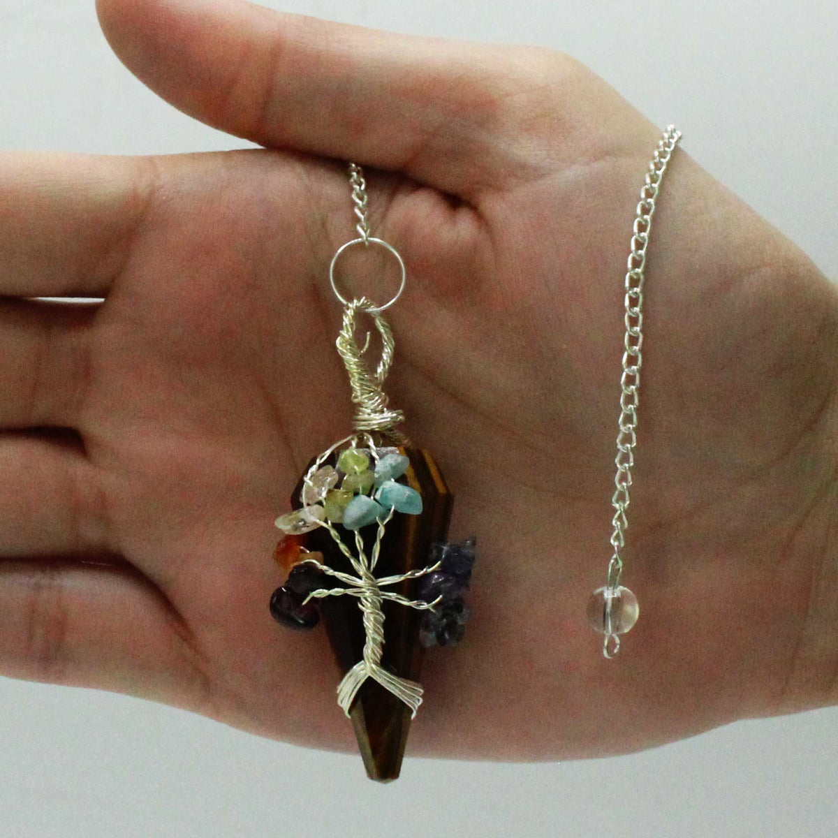 Seven Chakra Tiger Eye Gemstone Pendulum