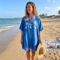 Blue Kaftan with Cream Embroidery and Tassels – Nomad Sari