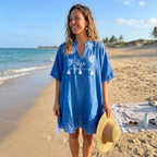 Blue Kaftan with Cream Embroidery and Tassels – Nomad Sari