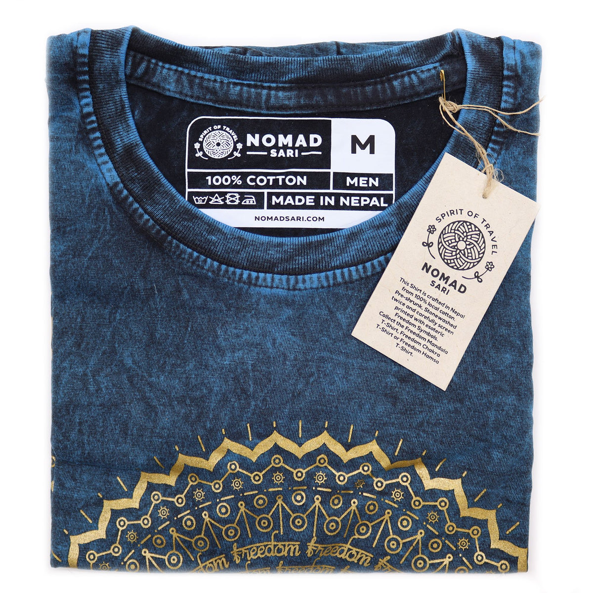 Mandala Stonewashed Cotton T-Shirt – Blue, Medium