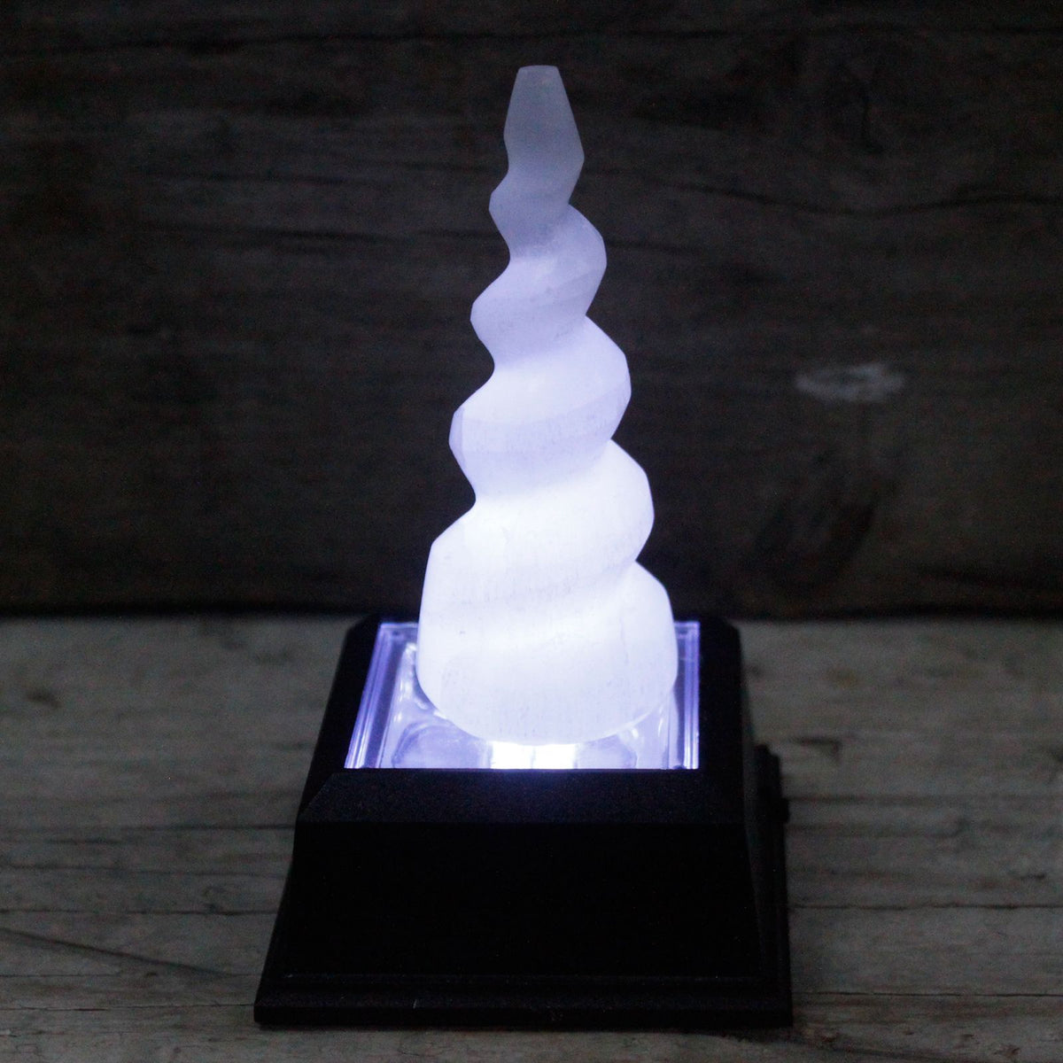 Selenite Spiral Unicorn Horn Tower – 10cm