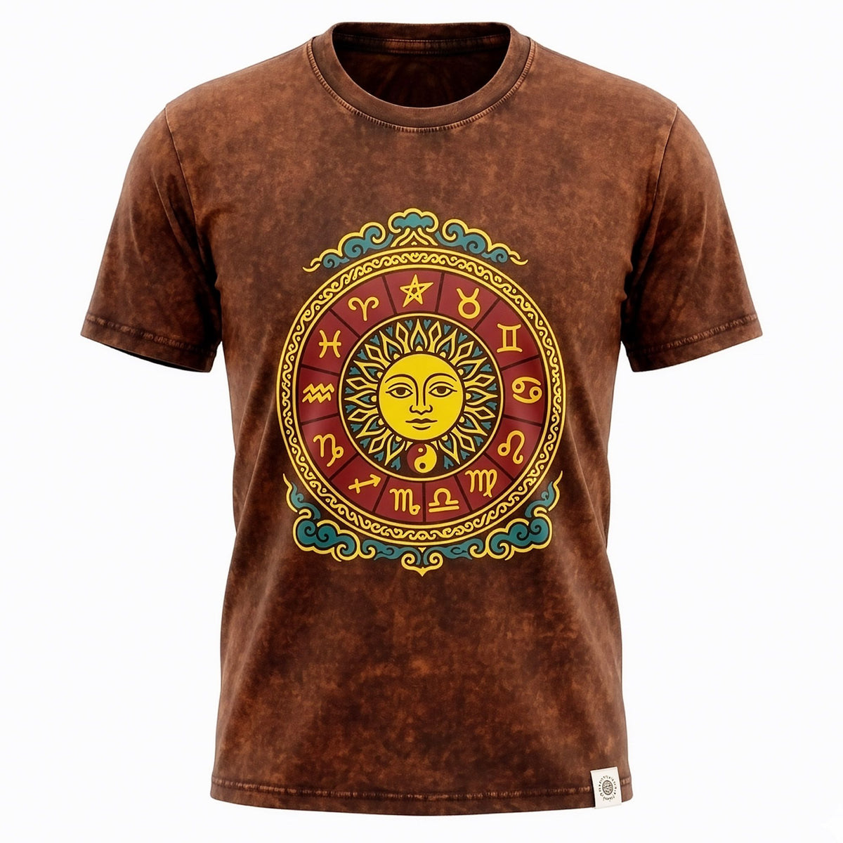 Sun Zodiac Stonewashed Cotton T-Shirt – Brown XL
