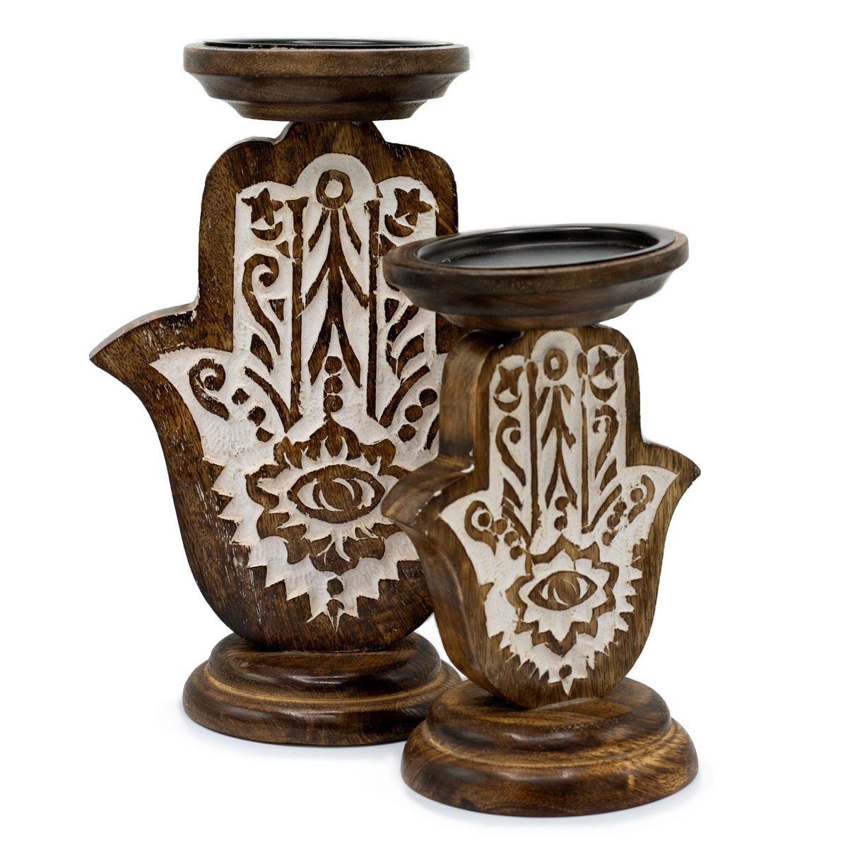 Small Mango Wood Hamsa Candle Stand – 18 x 11cm