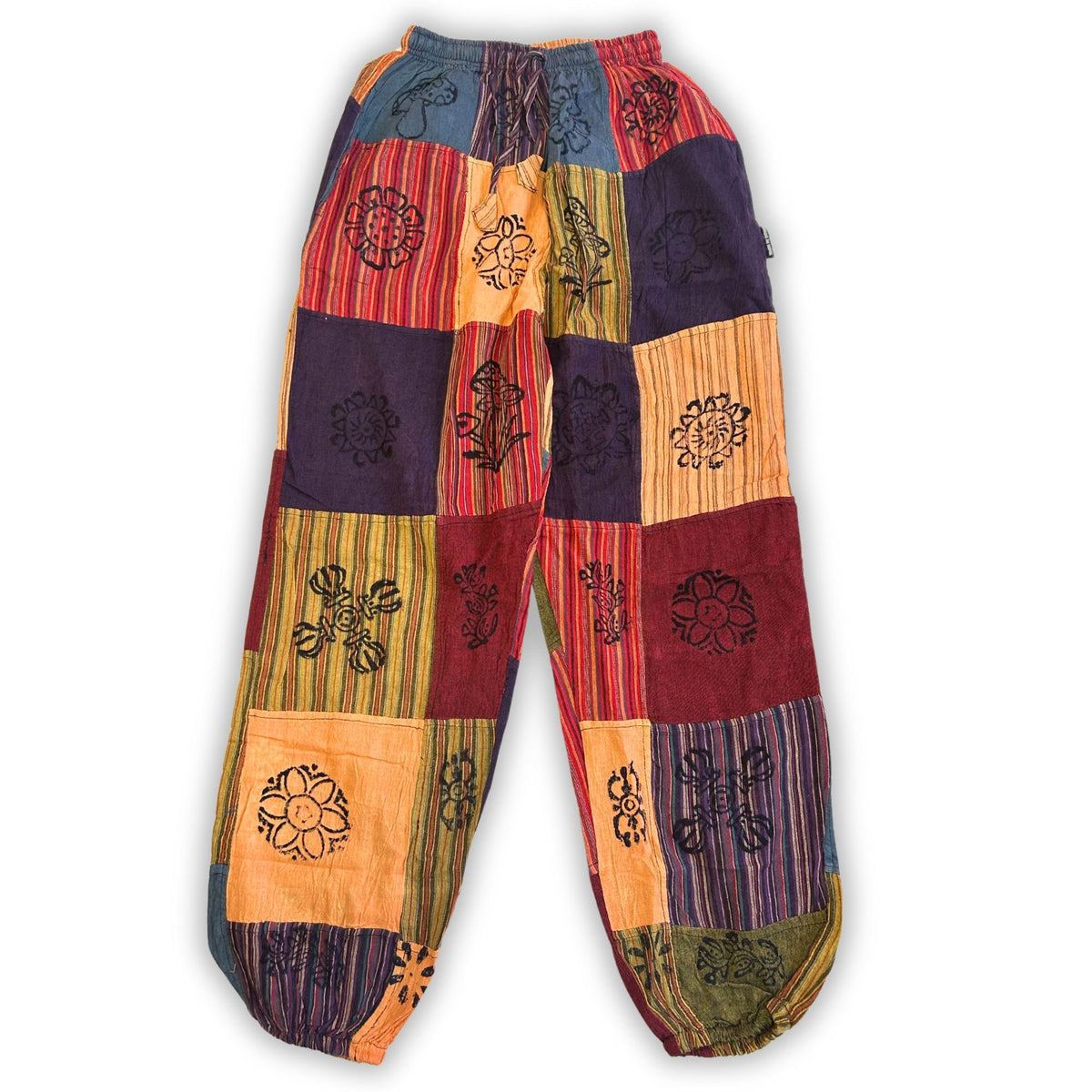 Orange-Tone Block Print Mushroom Pants – Small/Medium