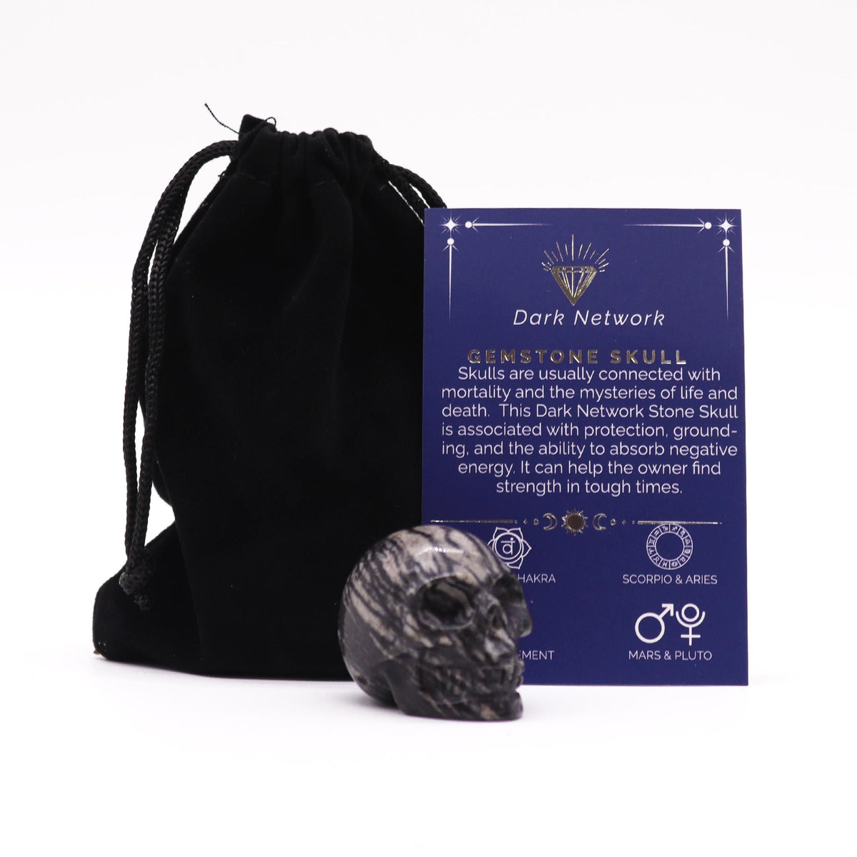 Dark Network Stone Skull Gemstone Figure – 40 × 30 × 28mm