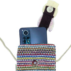 Striped Phone Holder Bag with Pink Bunny Detail