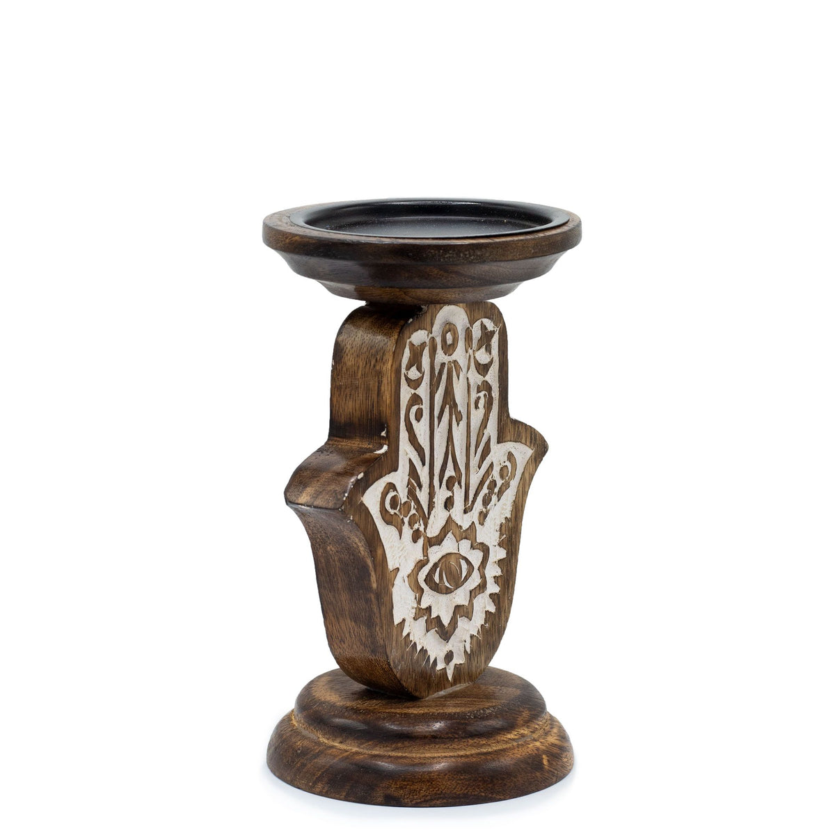 Small Mango Wood Hamsa Candle Stand – 18 x 11cm