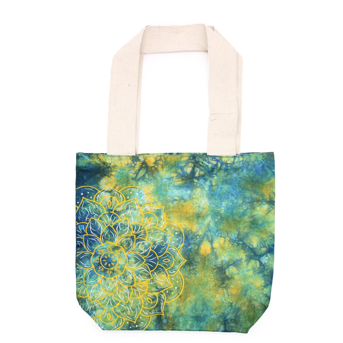 Green and Blue Tie-Dye Cotton Tote Bag