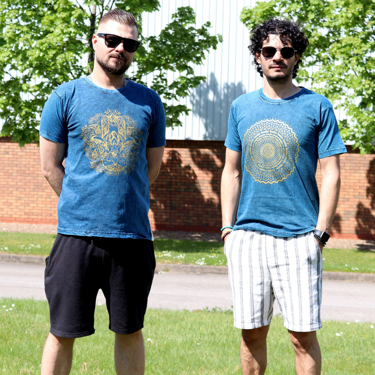 Mandala Stonewashed Cotton T-Shirt – Blue, Medium