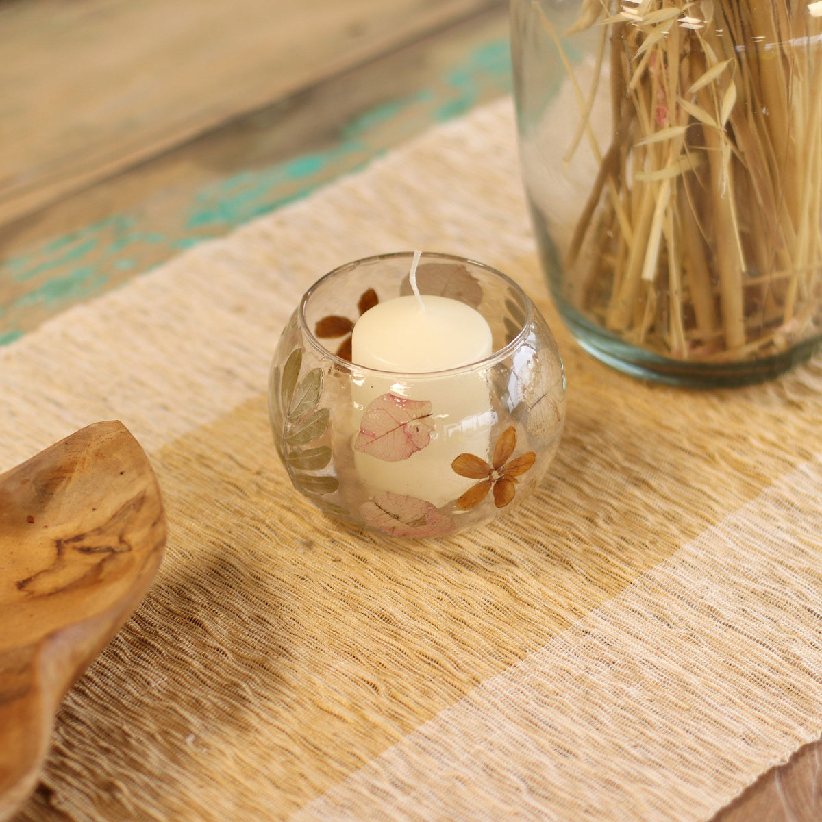 Primavera Floral Glass Bowl Candle Holder – 8 × 10cm