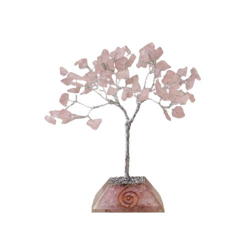 Rose Quartz Gemstone Tree with Orgonite Base – 80 Stones