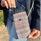 Striped Phone Holder Bag with Pink Bunny Detail