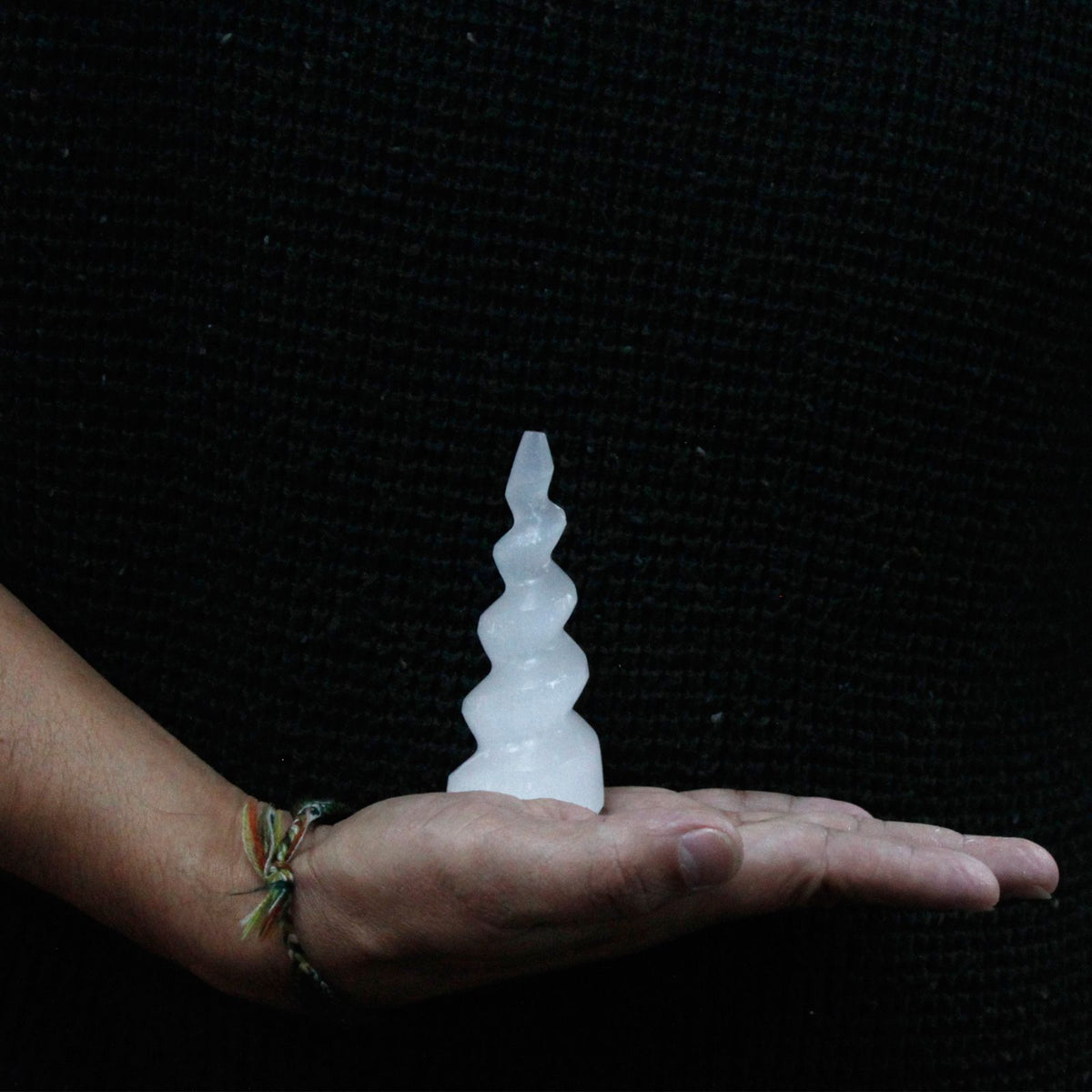 Selenite Spiral Unicorn Horn Tower – 10cm