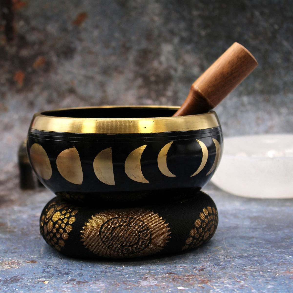 Moon Phase Tibetan Singing Bowl Set – Black, 14cm