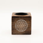 Square Mango Wood Oil Burner with Flower of Life