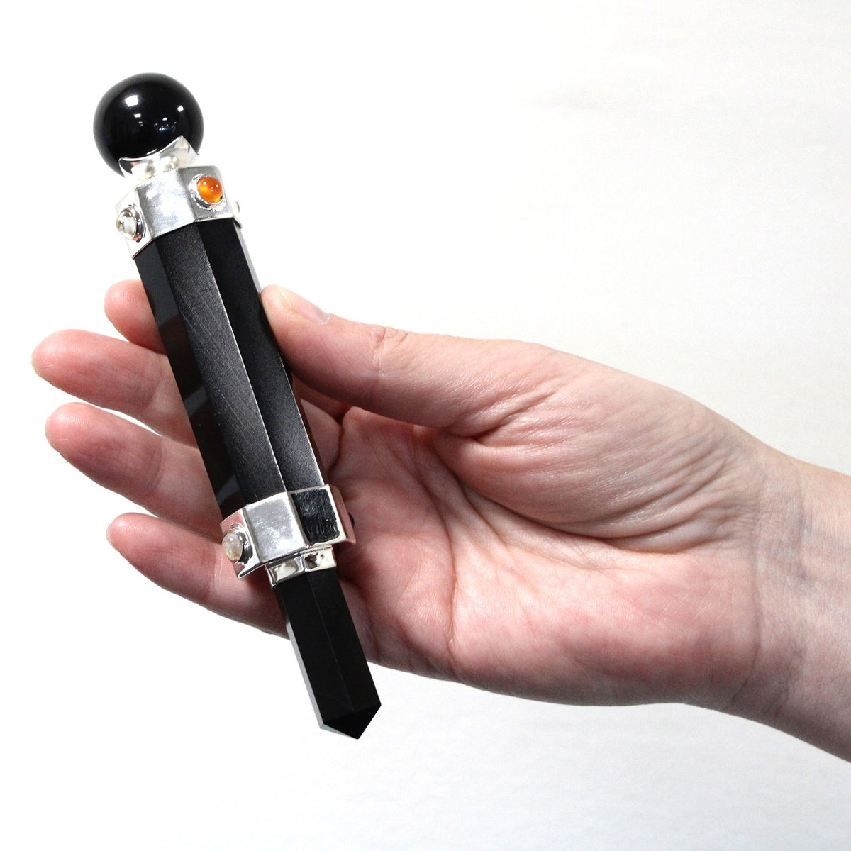 Black Agate Hexagonal Crystal Wand – 12cm