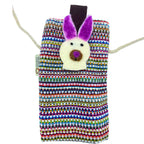 Striped Phone Holder Bag with Pink Bunny Detail