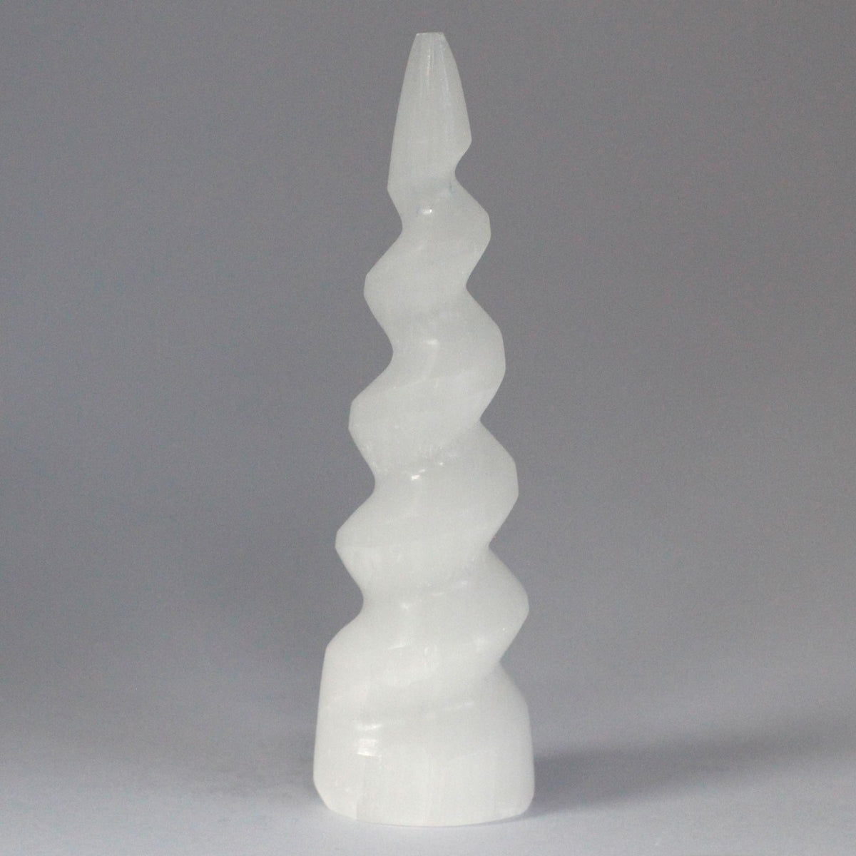 Spiral Selenite Unicorn Horn Tower – 15cm