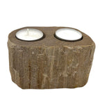 Double Petrified Wood Candle Holder