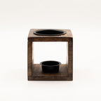 Square Mango Wood Oil Burner with Flower of Life